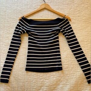 Striped Off-Shoulder Long Sleeve Top